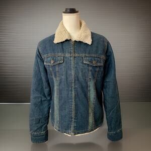 Steve & Barry's Women’s Jean Jacket Med Blue Y2K Moto Sherpa Trim Collar Denim